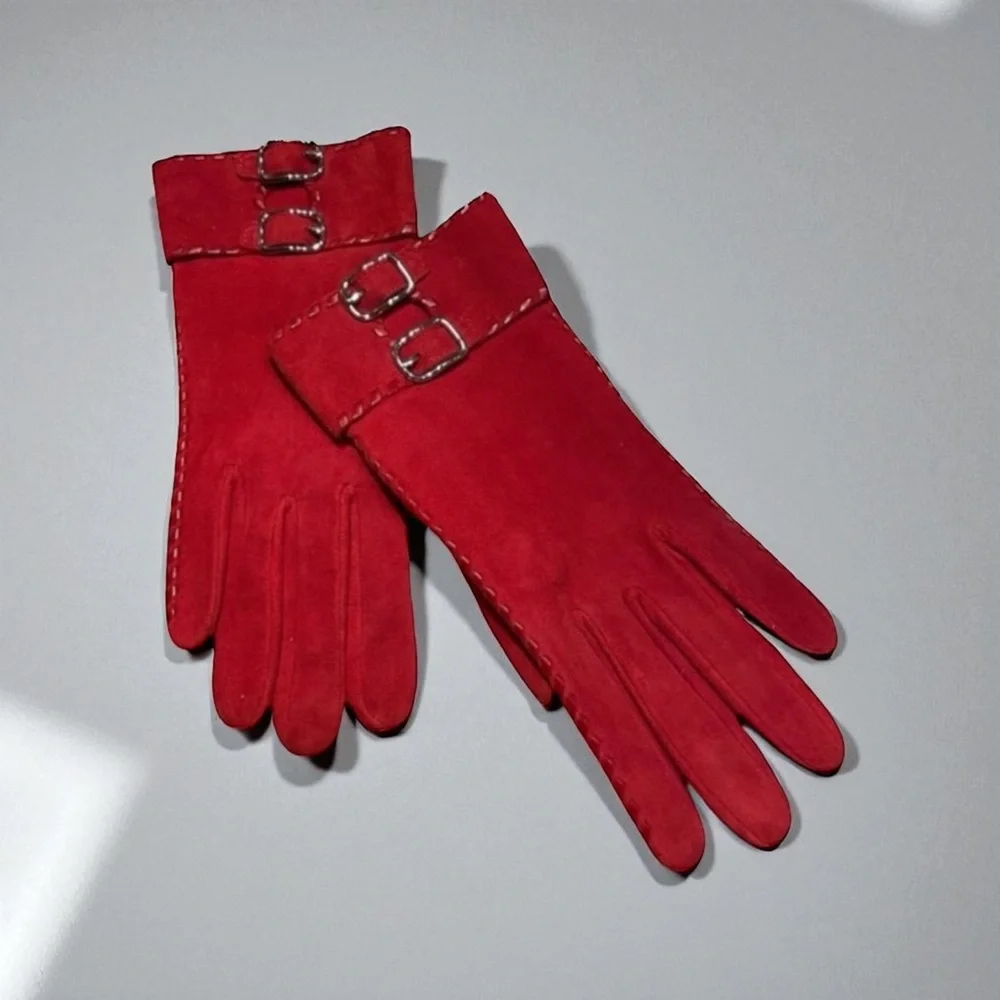 COACH RED Suede Gloves Silk Lined Size 8
